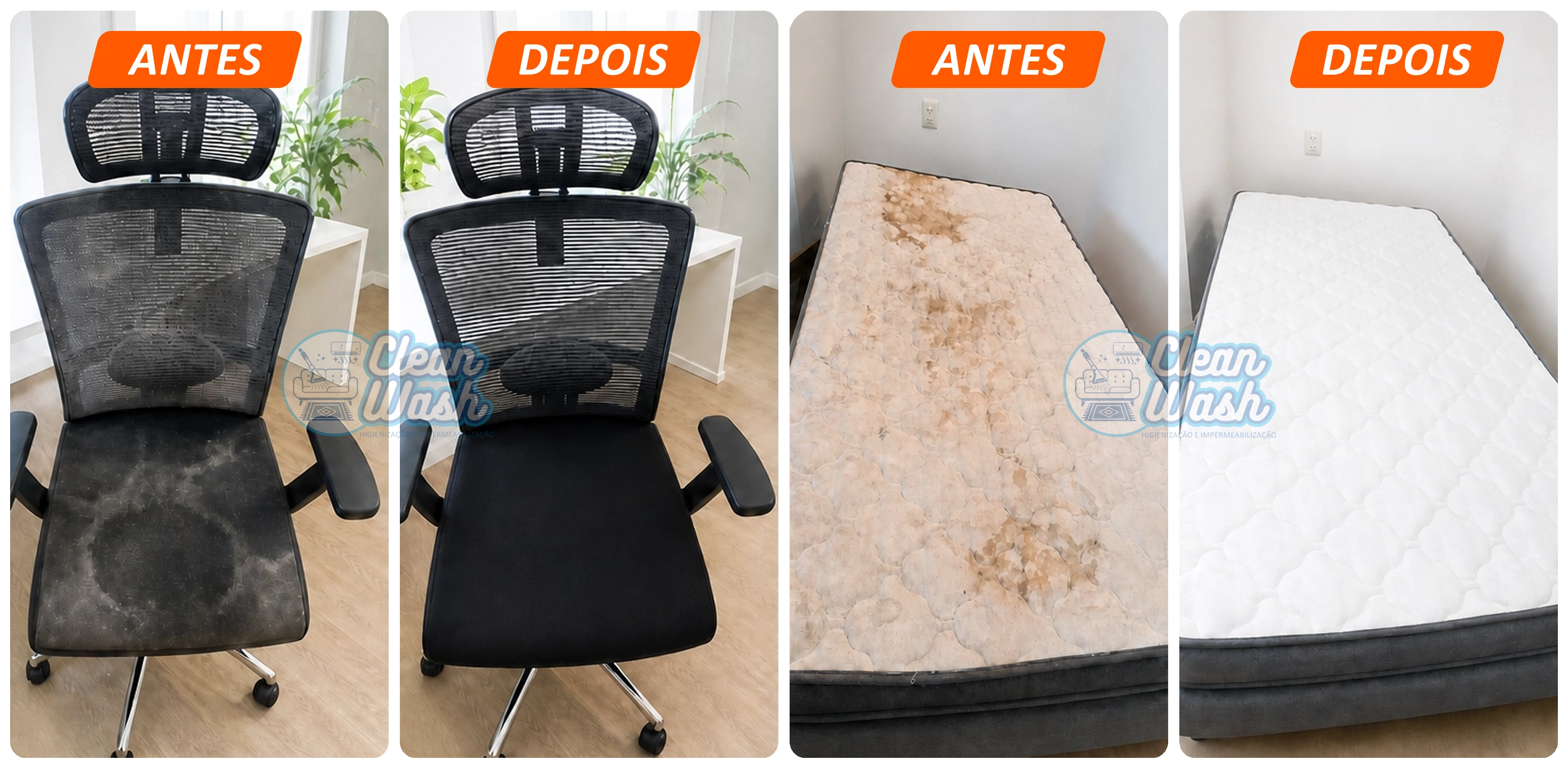Antes e depois de higienização profissional